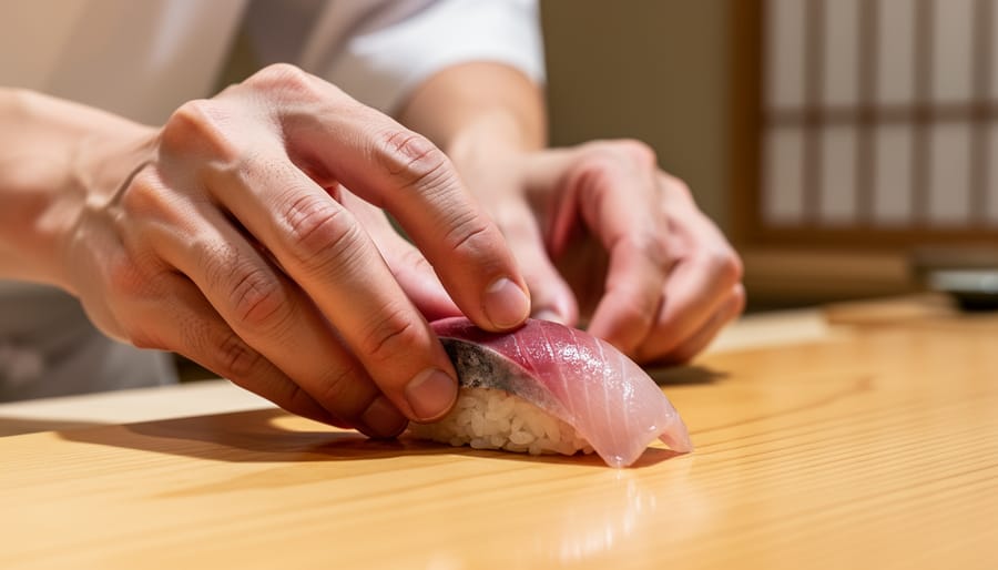 Chef preparing sushi nigiri at Sushi Masuda’s intimate counter in Vancouver.